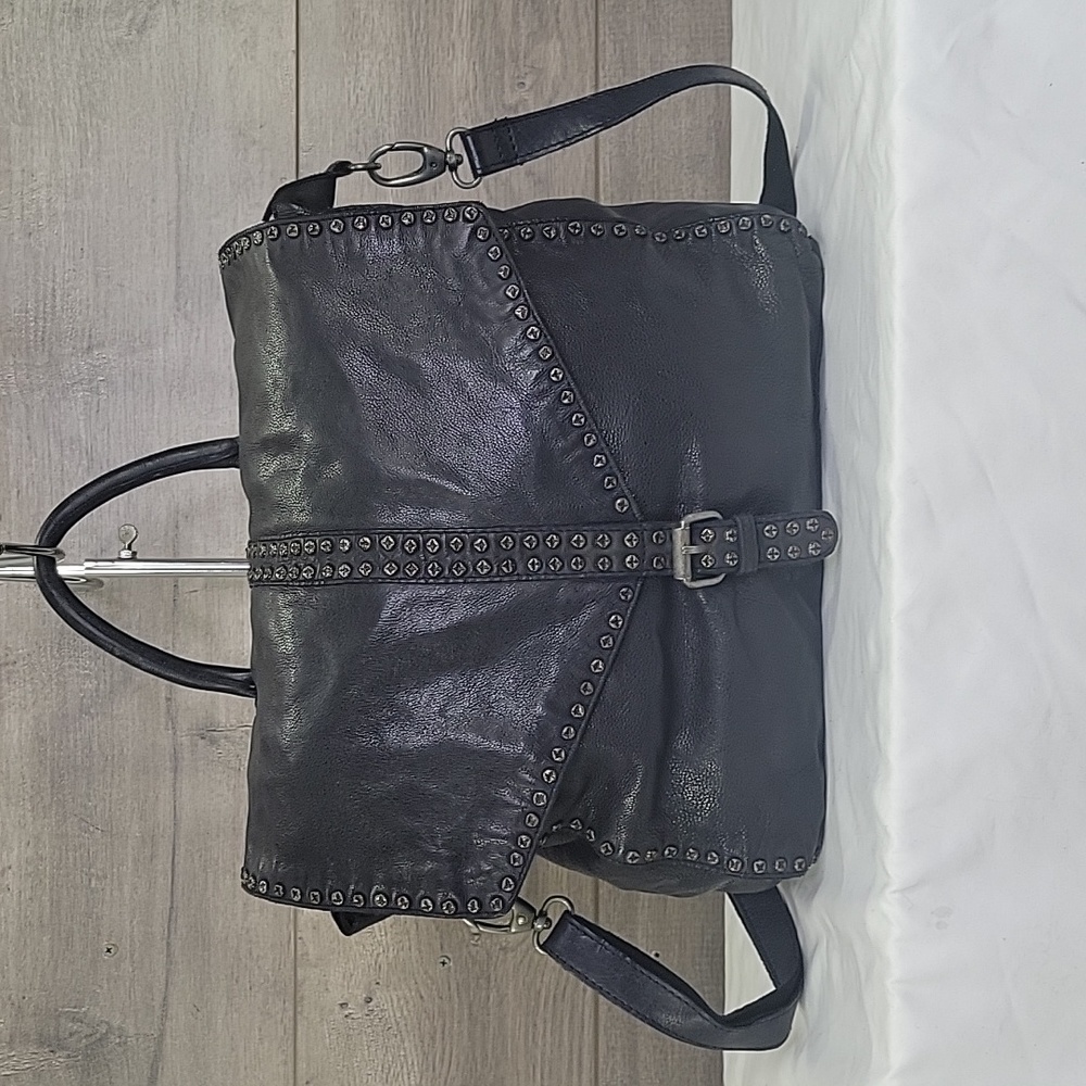 Free People Bianca Studded Black Leather Messenger Shoulder Bag